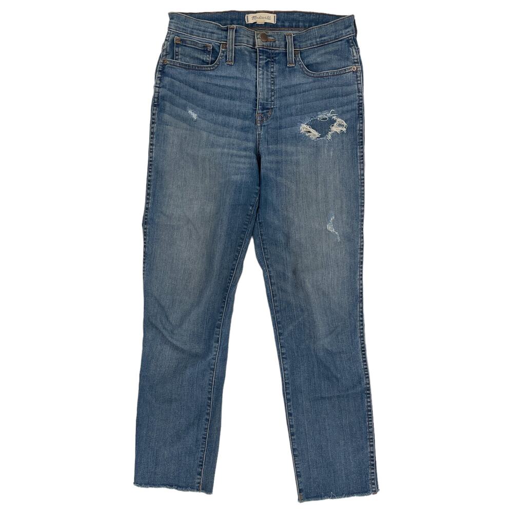 Madewell Distressed Straight Leg Raw Hem Denim Jeans Cropped Size 26